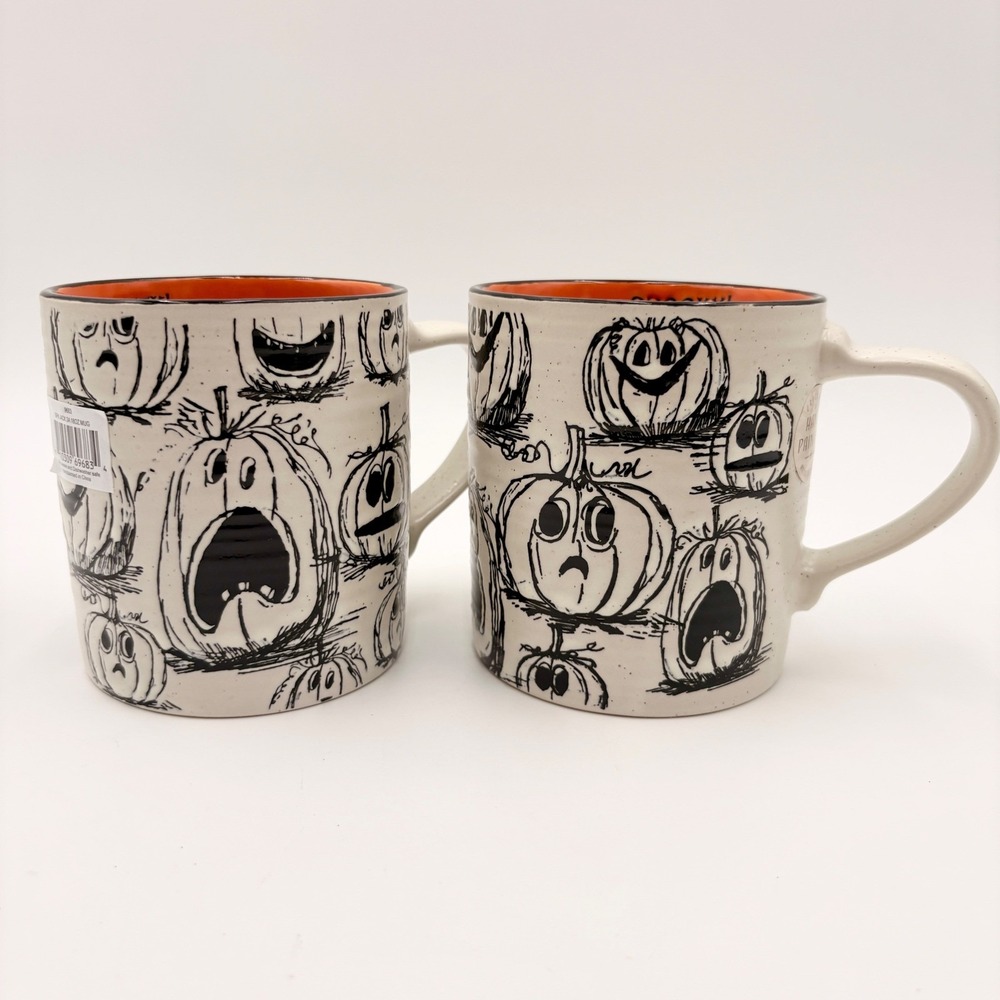Eli + Ana Halloween Spooky Eeek Jack O Lantern Pumpkin 18oz Mugs Set of 2 NEW